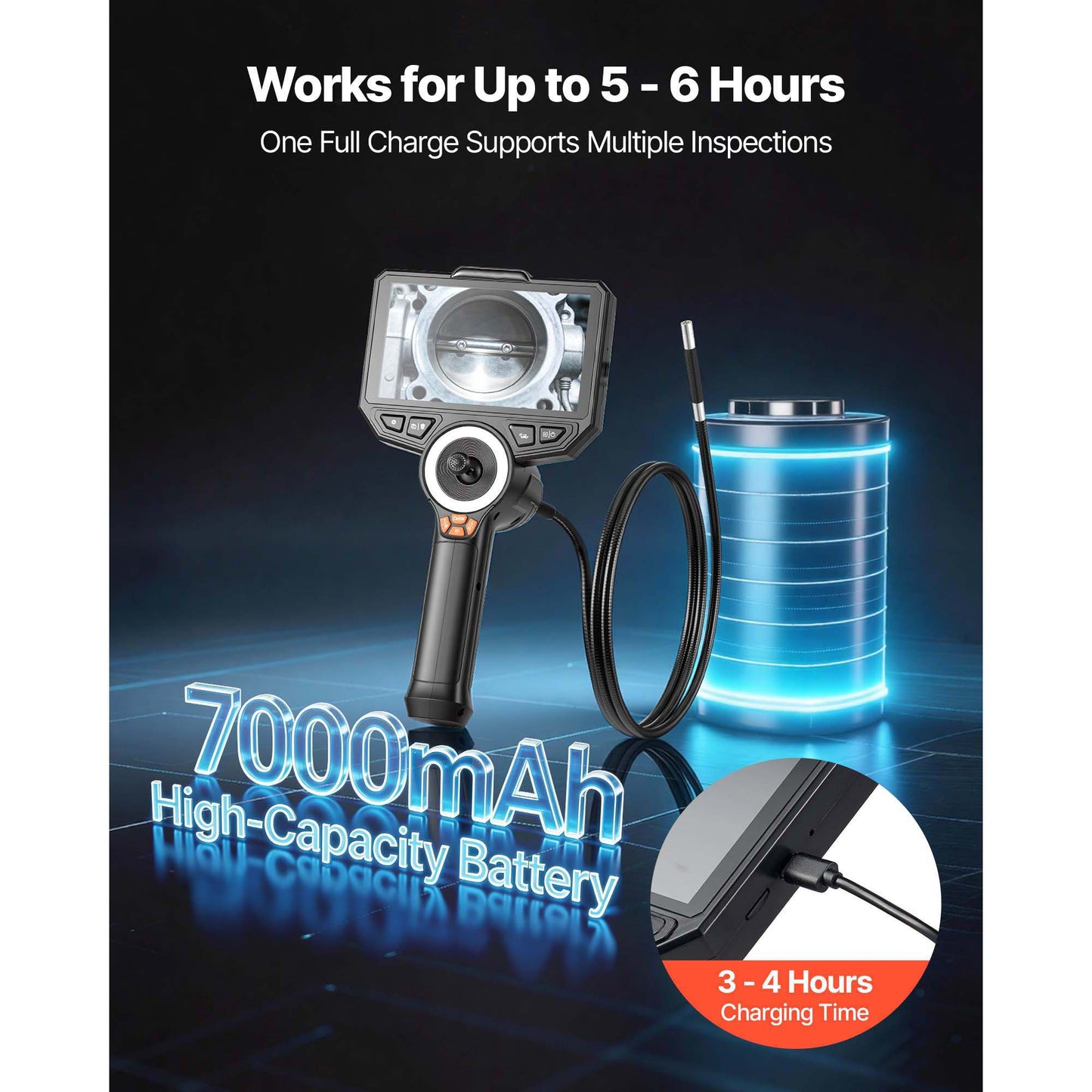 Articulating Endoscope Camera with Light, 6-Inch HD IPS Screen, 8X Zoom, Waterproof for Auto & Plumbing