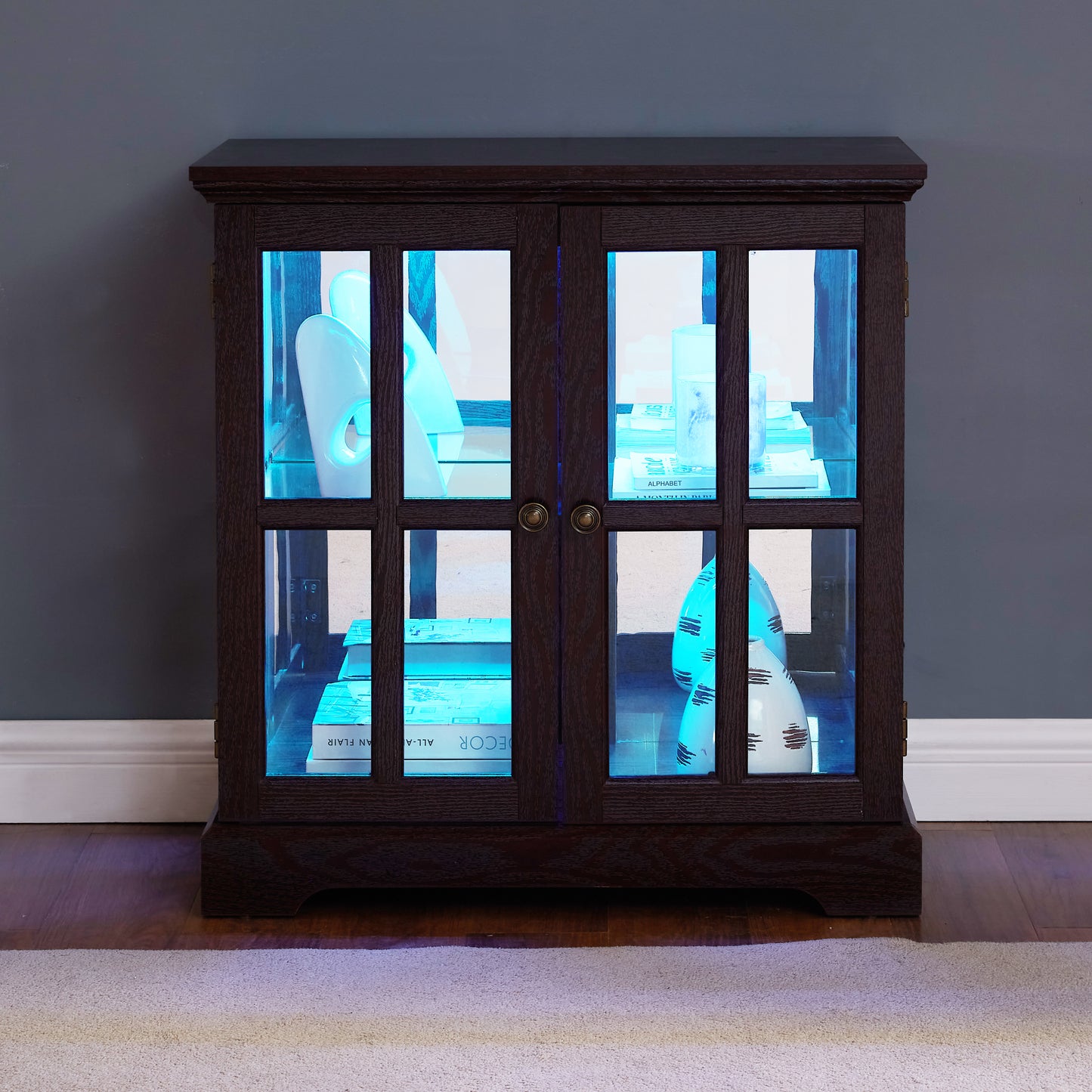 LED Curio Display Cabinet with Adjustable Shelves - Cherry