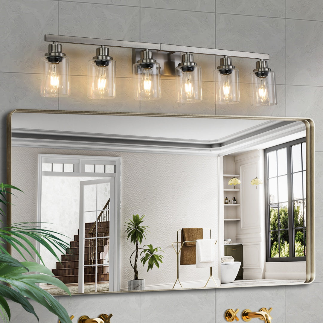 Modern 6-Light Bathroom Vanity Light Fixture - Brushed Nickel