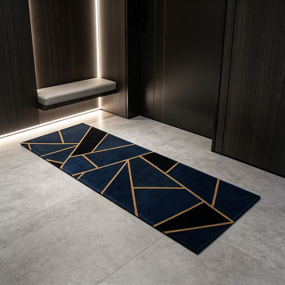 Geometric Modern Washable Area Rug 45x120cm for Entryway Kitchen Bedroom - Dark Blue