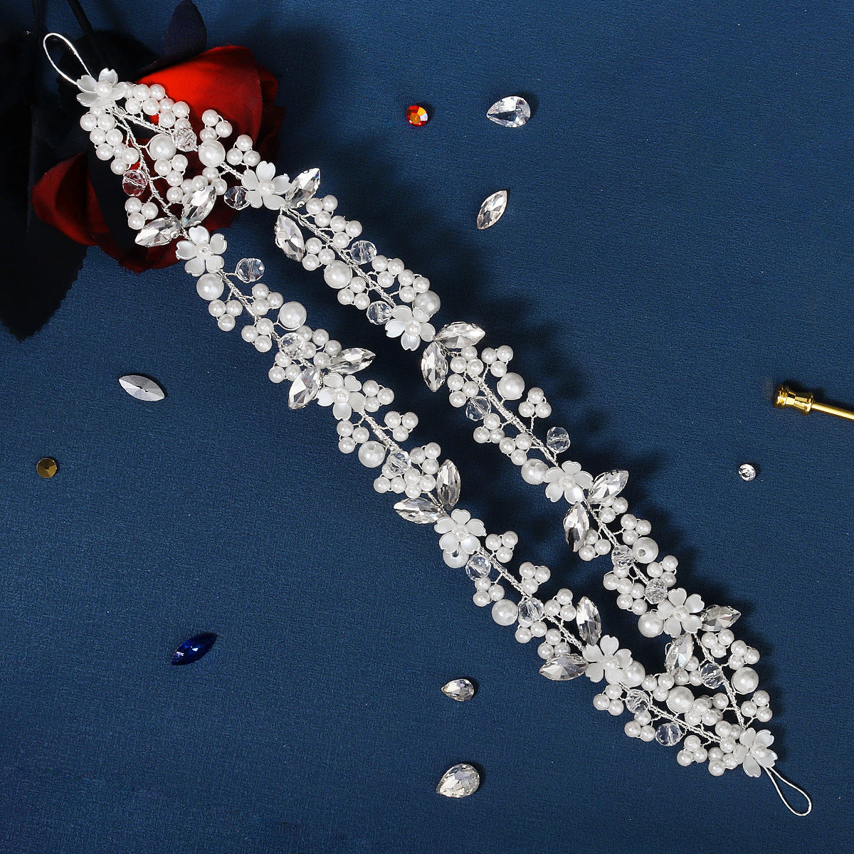 Silver Rhinestone Flower Headband - Wedding Hair Accessory