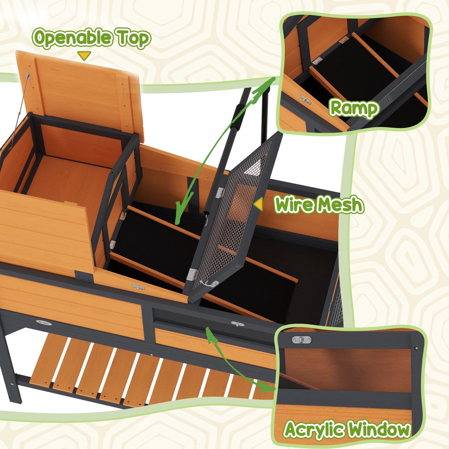 Large Wooden Tortoise Enclosure with Adjustable Lamp Holder & Storage Shelf