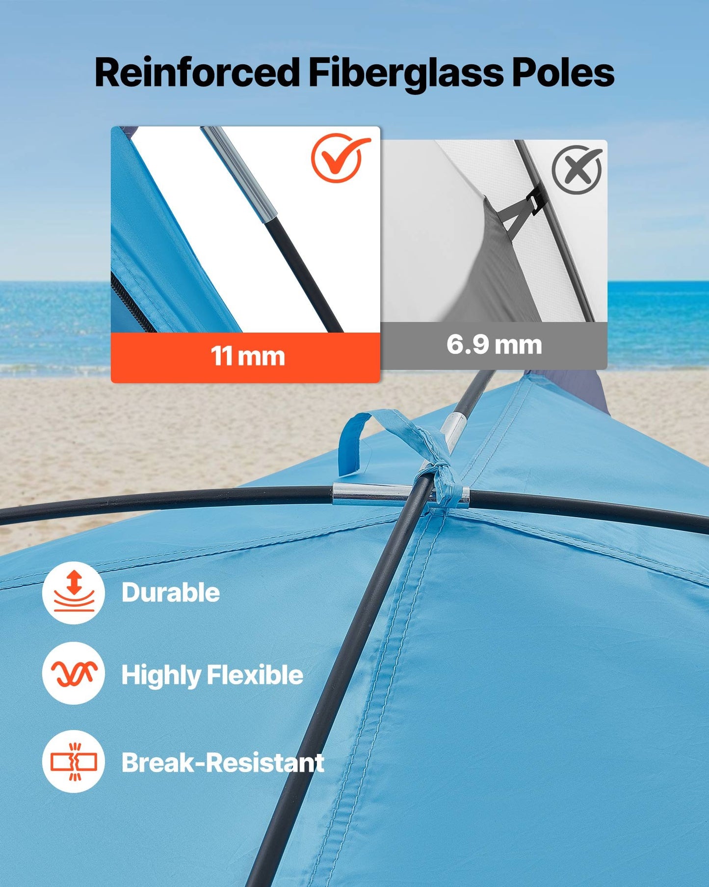 8-Person Beach Sun Shelter Tent UPF 50+ Portable Shade Canopy with Carrying Bag