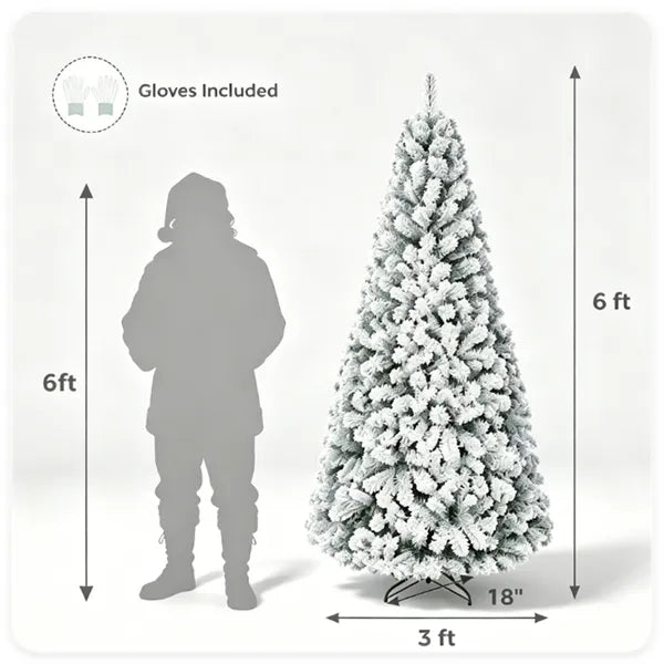 6 FT Snow Flocked Artificial Christmas Tree with 600 Tips