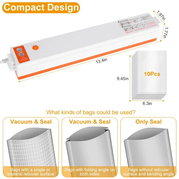 Electric Food Vacuum Sealer Machine - Compact Automatic Kitchen Sealer with Bags