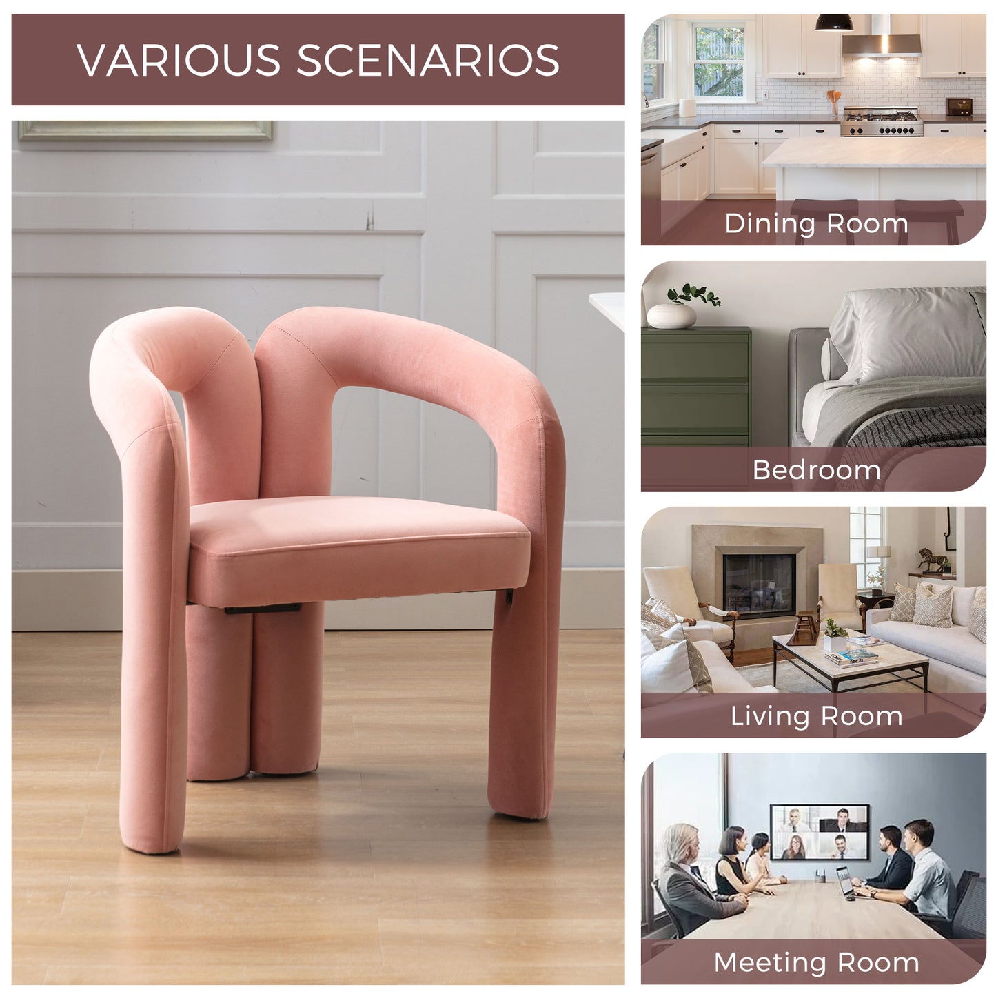 Velvet Upholstered Accent Dining Chair - Set of 2, Pink