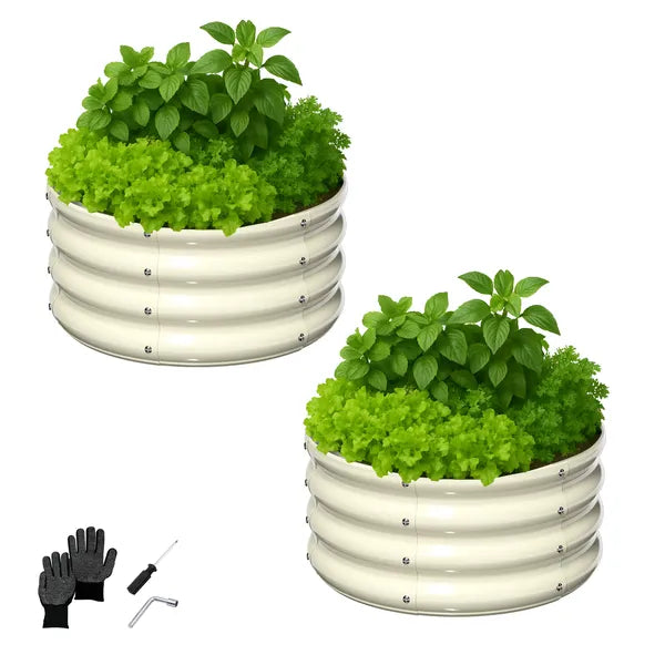 Raised Garden Bed - 2-Pack Round Galvanized Planter Boxes