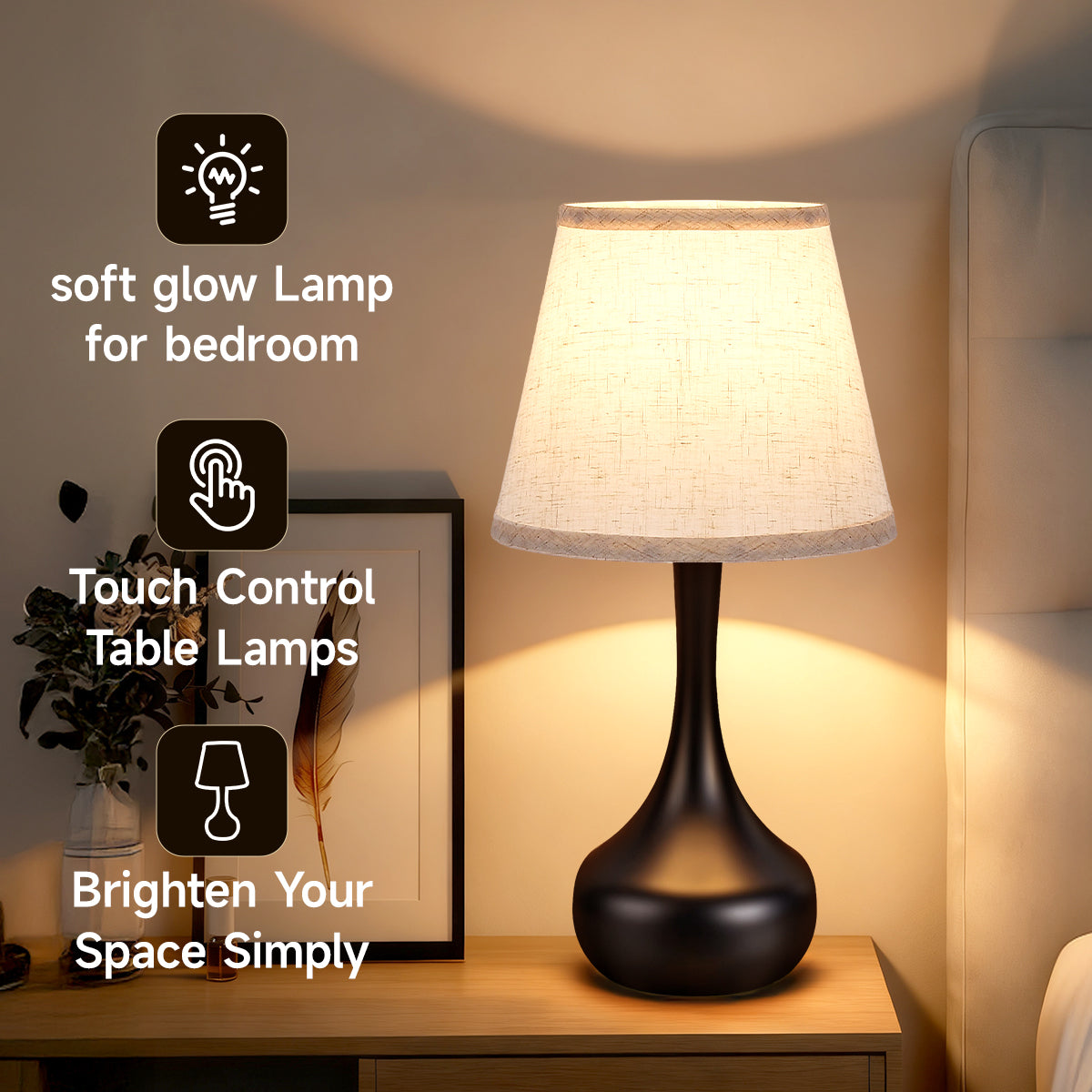 Dimmable Touch Table Lamps Set of 2 - Black & Beige