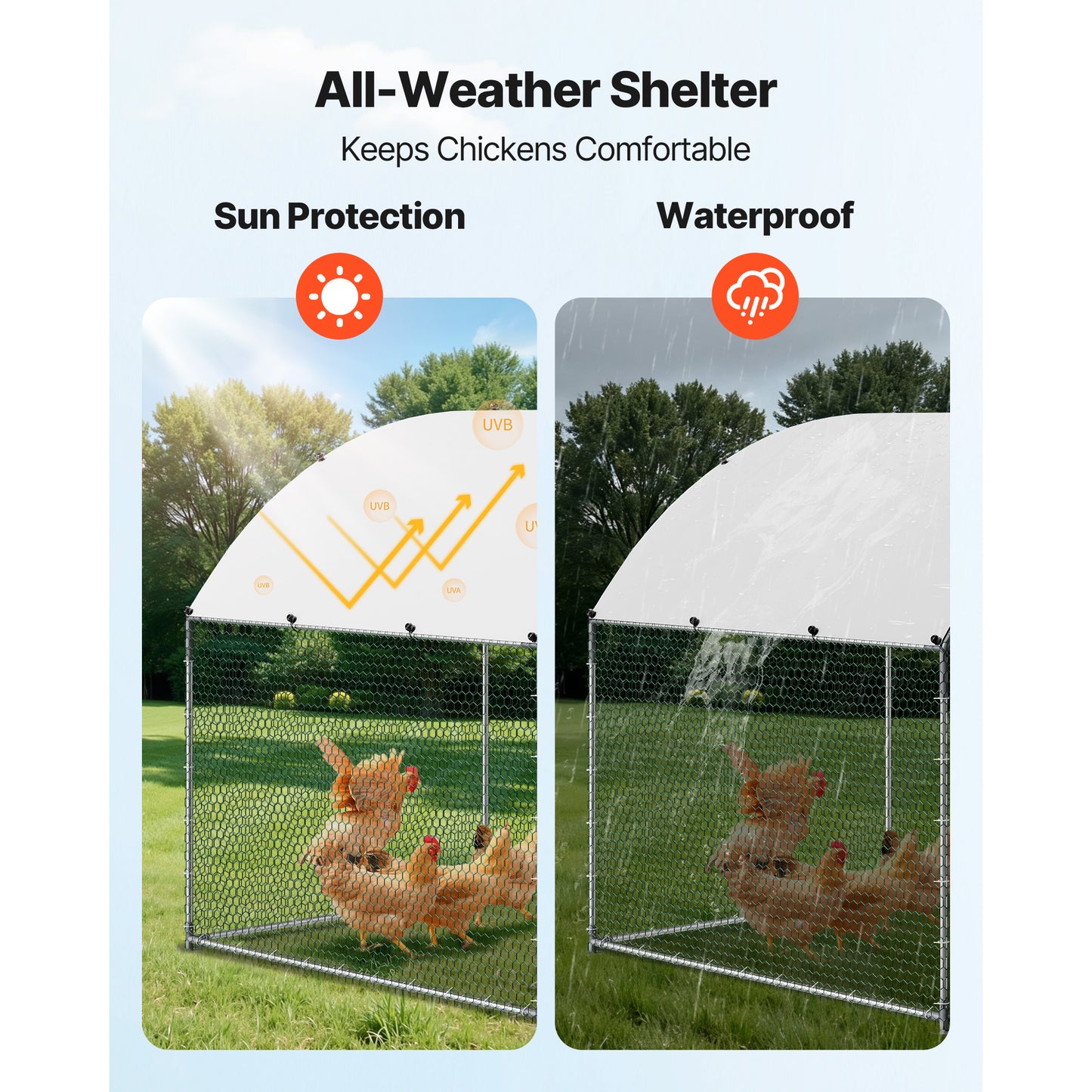 Large Metal Chicken Coop with Waterproof Cover & Dome Roof - Outdoor Poultry Pen for Backyard Farm