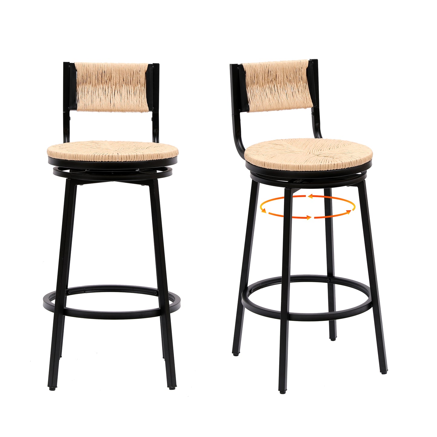 Honey Swivel Bar Stools - Set of 2 Handwoven Rustic Chairs