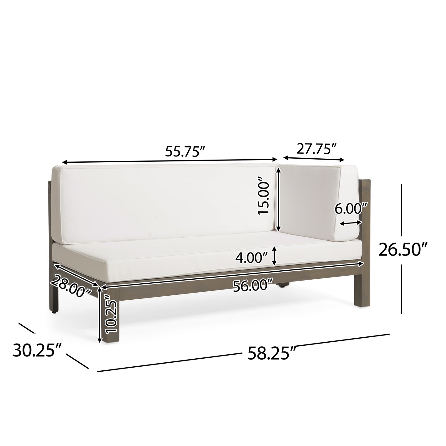 Acacia Wood Corner Bench with Coffee Table - White