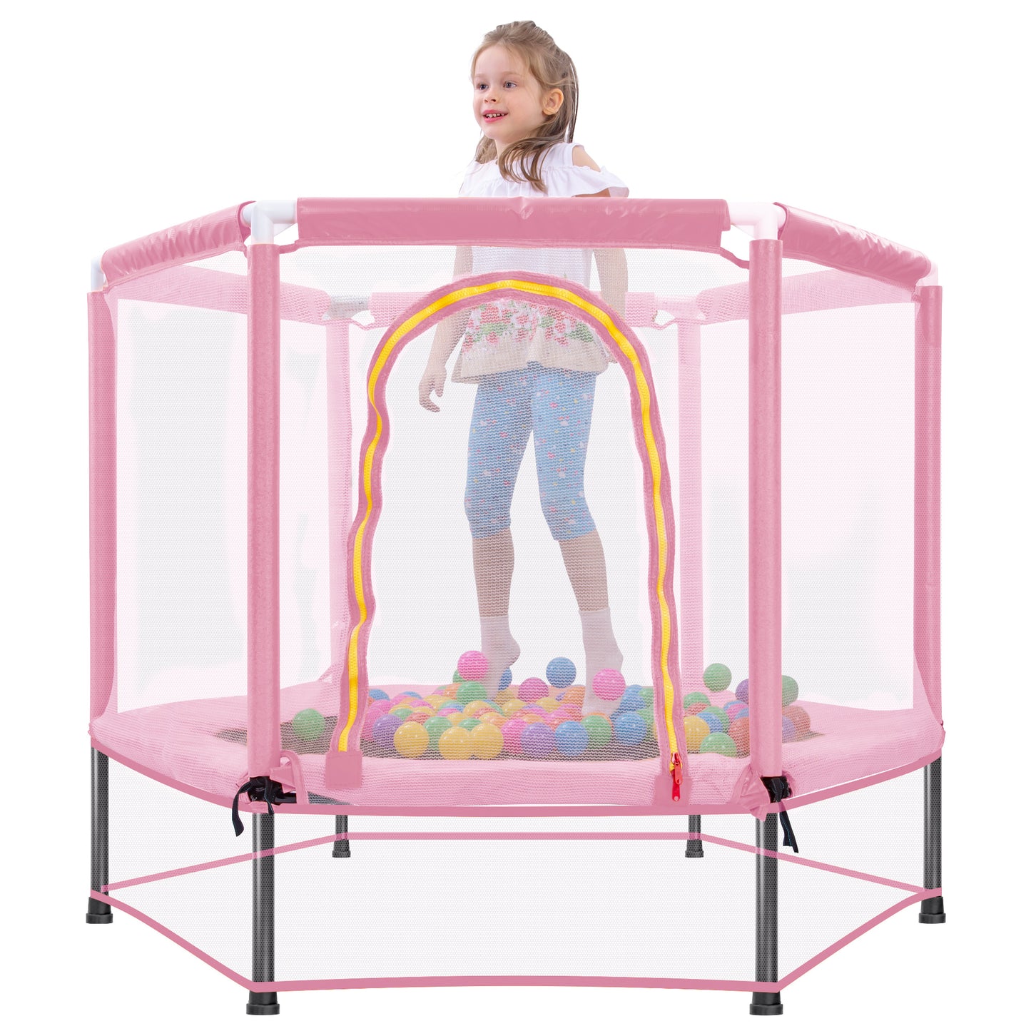 55 Toddlers Trampoline With Safety Enclosure Net And Balls, Indoor