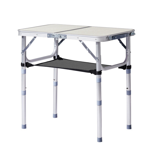 Portable Folding Camping Table - 2ft Aluminum Picnic Side Table with 3 Adjustable Heights and Carry Handle, White
