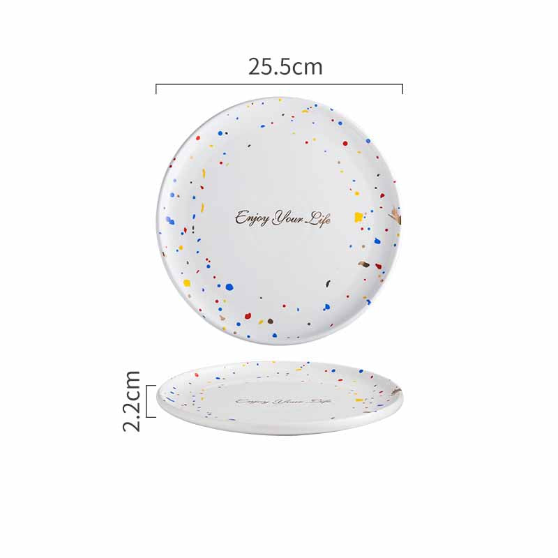 Ceramic Terrazzo Plate Set - Round Dinnerware for Kitchen & Dining