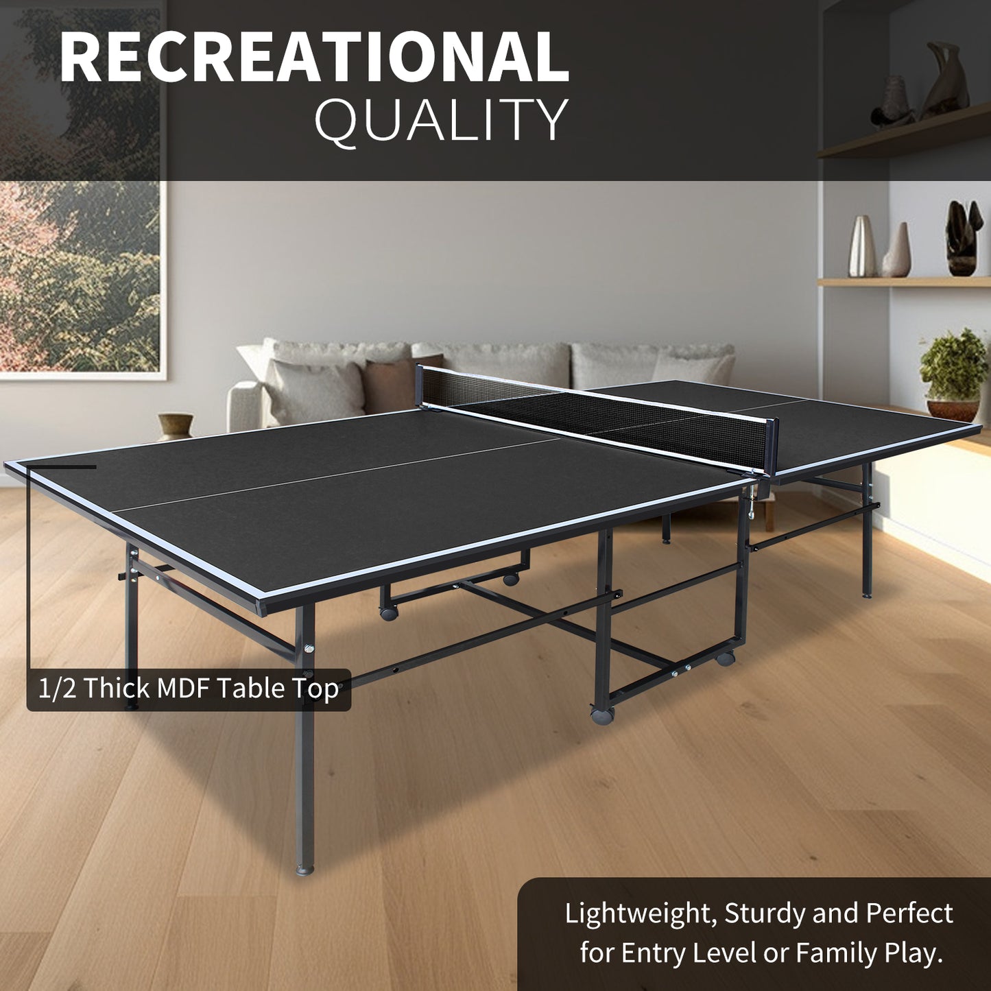 Mid-Size Portable Table Tennis Table Set with Paddles & Balls