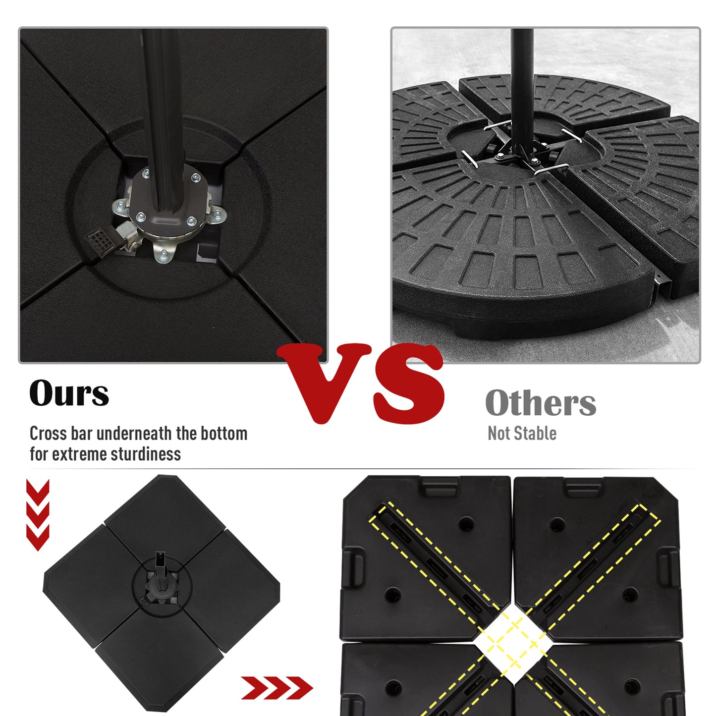 Heavy Duty 4-Piece Offset Umbrella Stand Base - 264 lb Capacity, Easy Fill