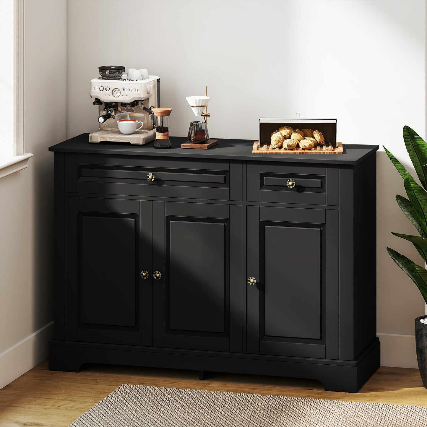 Modern Black Sideboard Buffet Cabinet with Adjustable Shelves