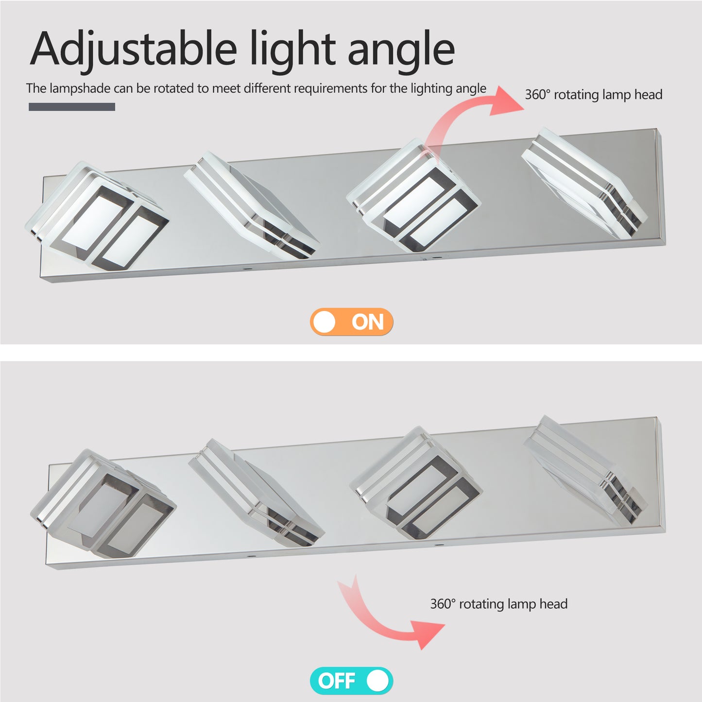 Modern Chrome 4-Light LED Vanity Light with Square Acrylic Shades