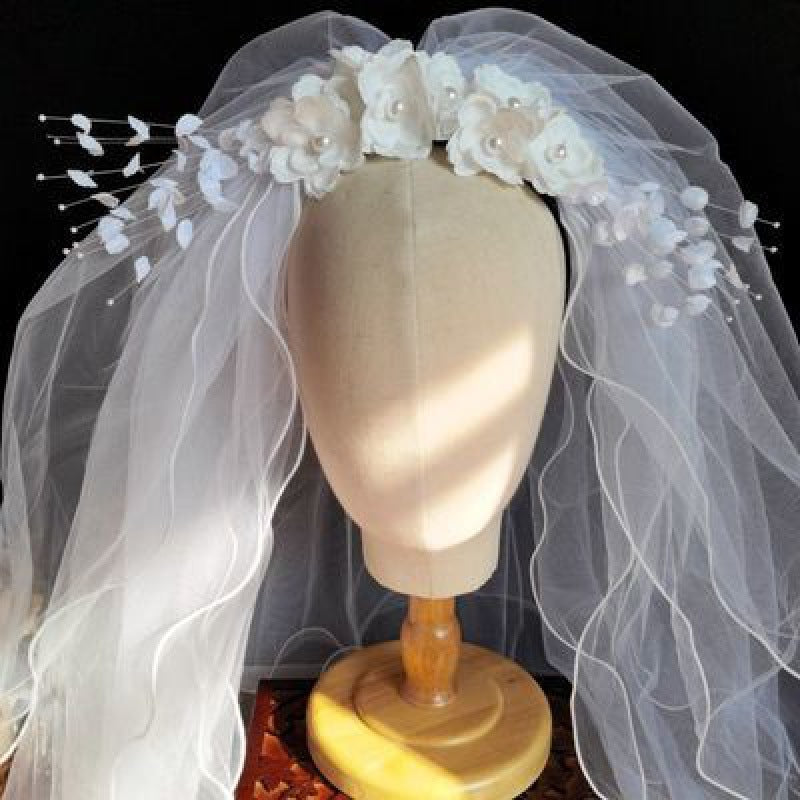 Vintage Beaded Bridal Headdress Veil - Silk Floral