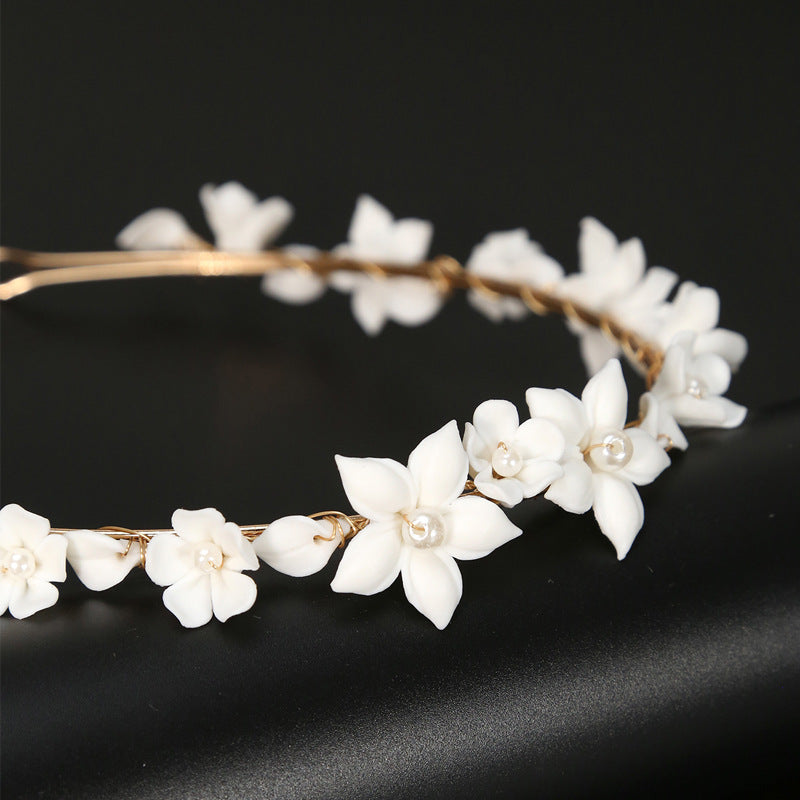 Ceramic Flower Hair Hoop - Gold