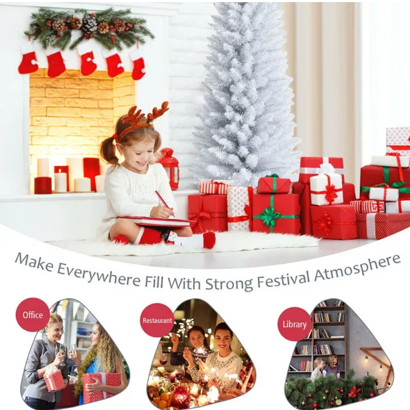 6ft Slim White Unlit Artificial Christmas Tree with Metal Stand
