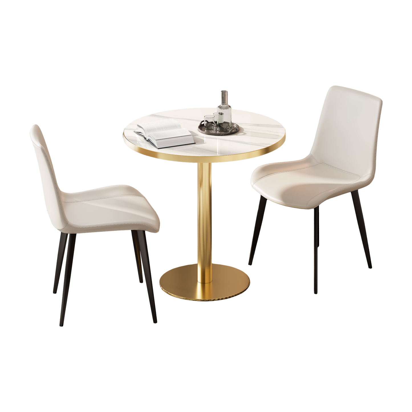 Round Bistro Table 31.5 Inches with Faux Marble Top - Light Slate Grey