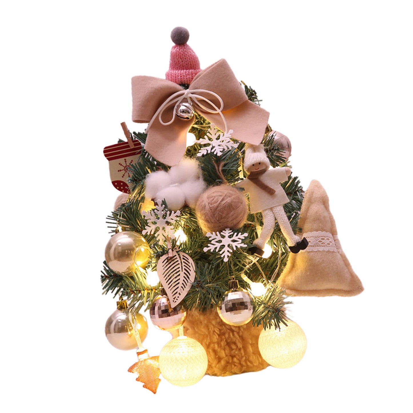 Small PVC Christmas Tree with Adjustable Lights - 35cm Beige
