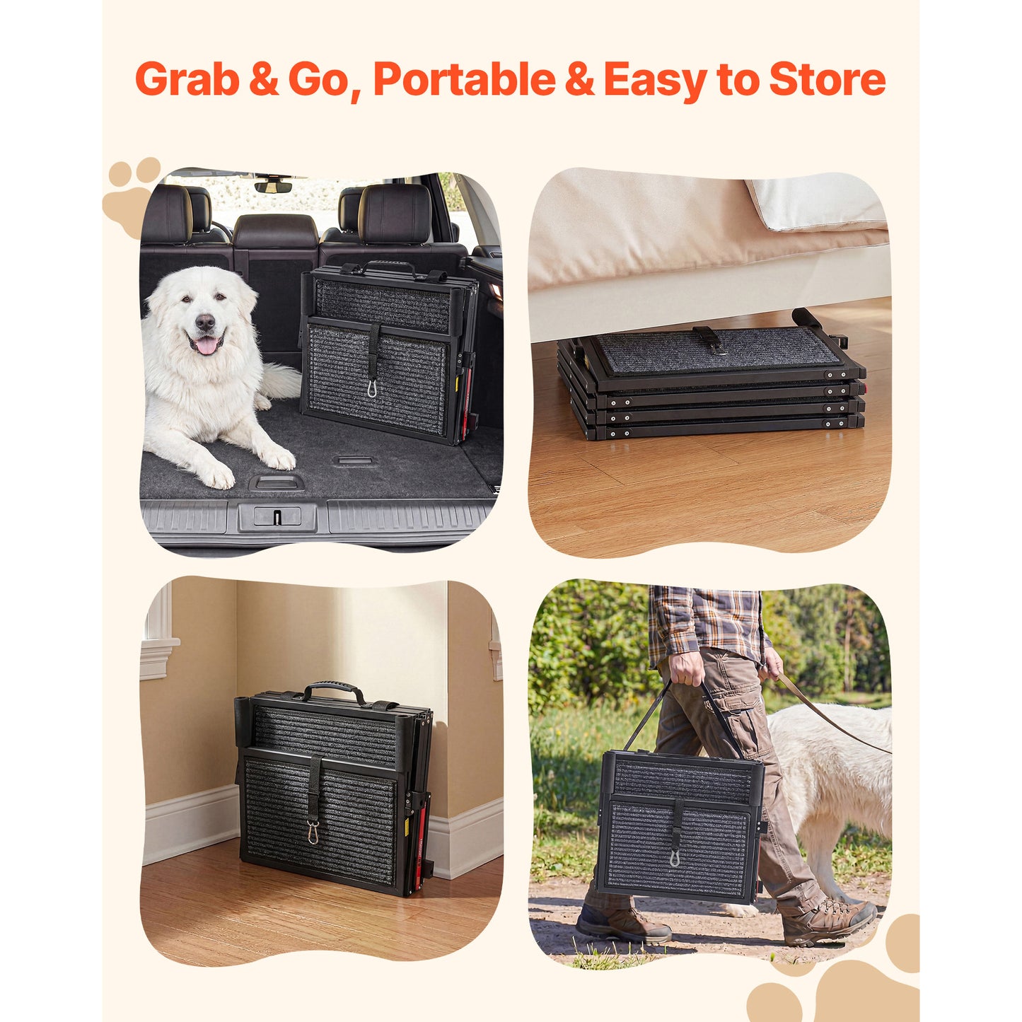 Foldable Dog Stairs for Car & High Beds - 4 Steps Non-Slip Pet Ladder for Large Dogs