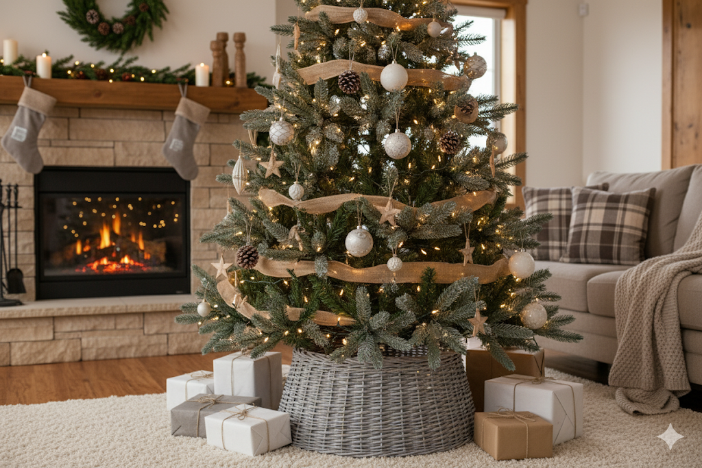 Handwoven Wicker Christmas Tree Collar - Rustic Holiday Decor