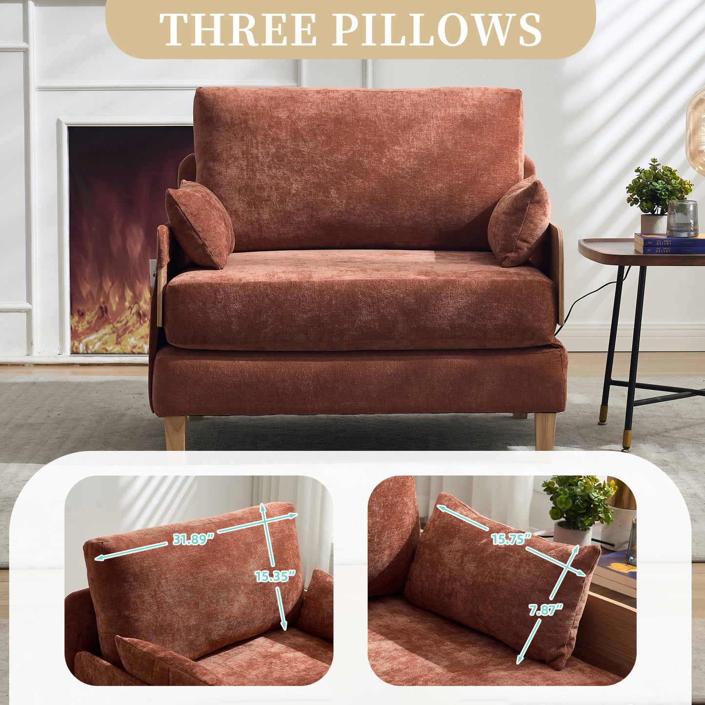 Foldable Sofa Bed Recliner - 3-in-1 Convertible Sleeper, Orange