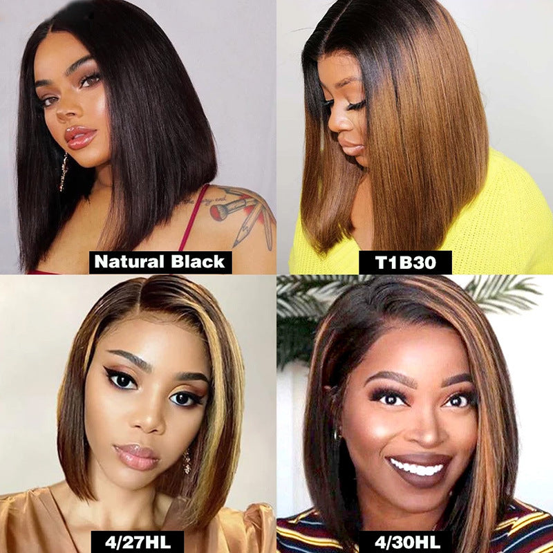 Real Human Hair T Shaped Bob Wig - Colorful Piano Style, 10-16 Inches