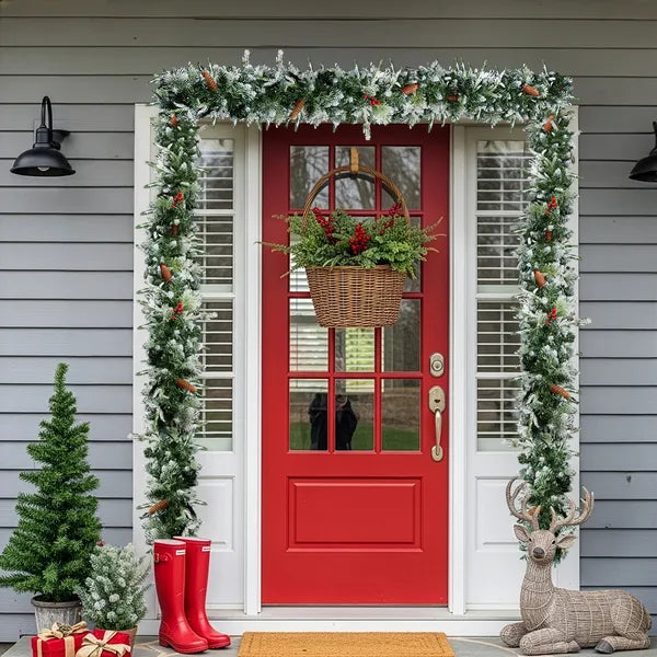 9FT Pre-Lit Snow Flocked Christmas Garland - 2 Pack with 200 Lights & Red Berries