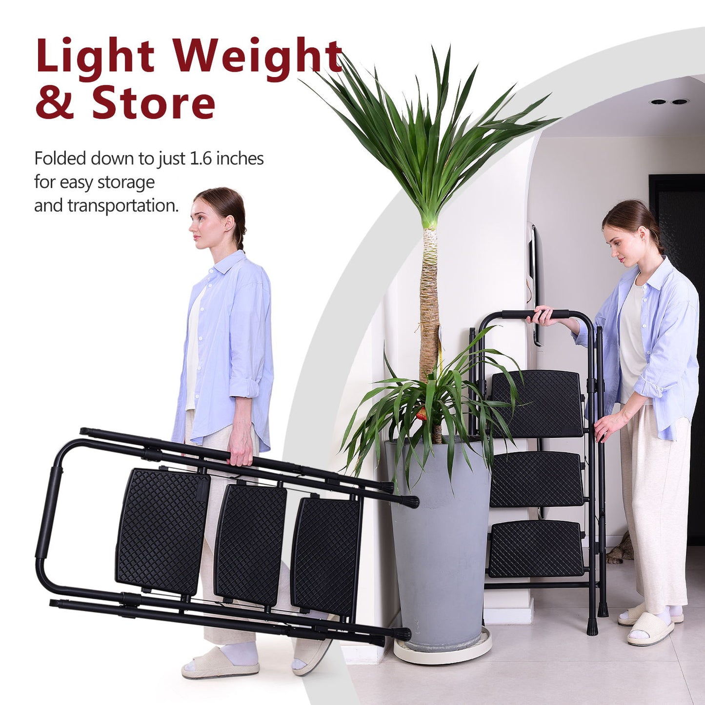 5-Step Folding Metal and Plastic Stepladder with Anti-Slip Pedals – Lightweight Indoor Outdoor