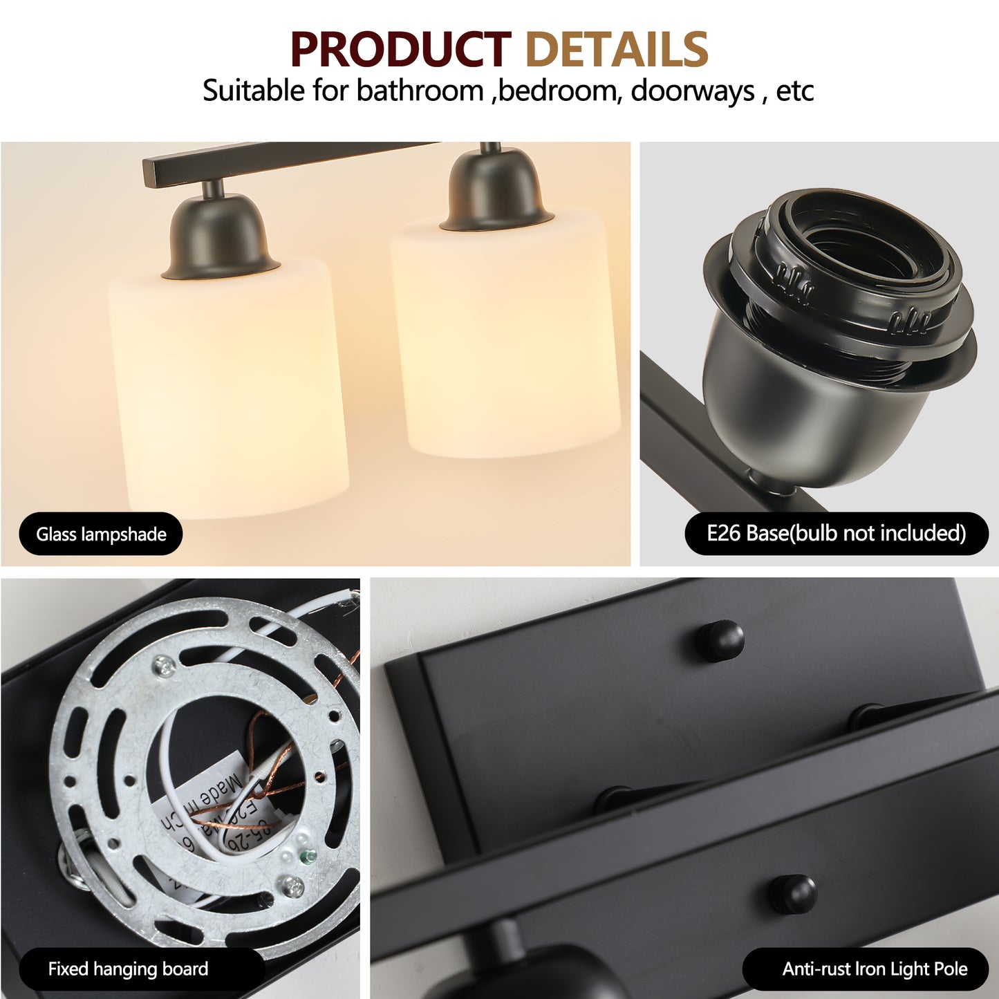 6-Light Matte Black Bathroom Vanity Light Fixture with Glass Shades