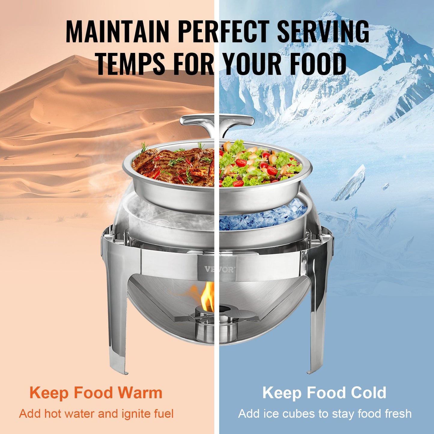 Roll Top Chafing Dish Buffet Set - 6 Qt Stainless Steel
