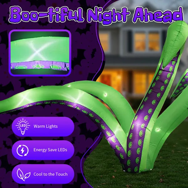 2-Pack Inflatable Octopus Tentacles with LED Lights - 6.9FT Outdoor Halloween Decorations