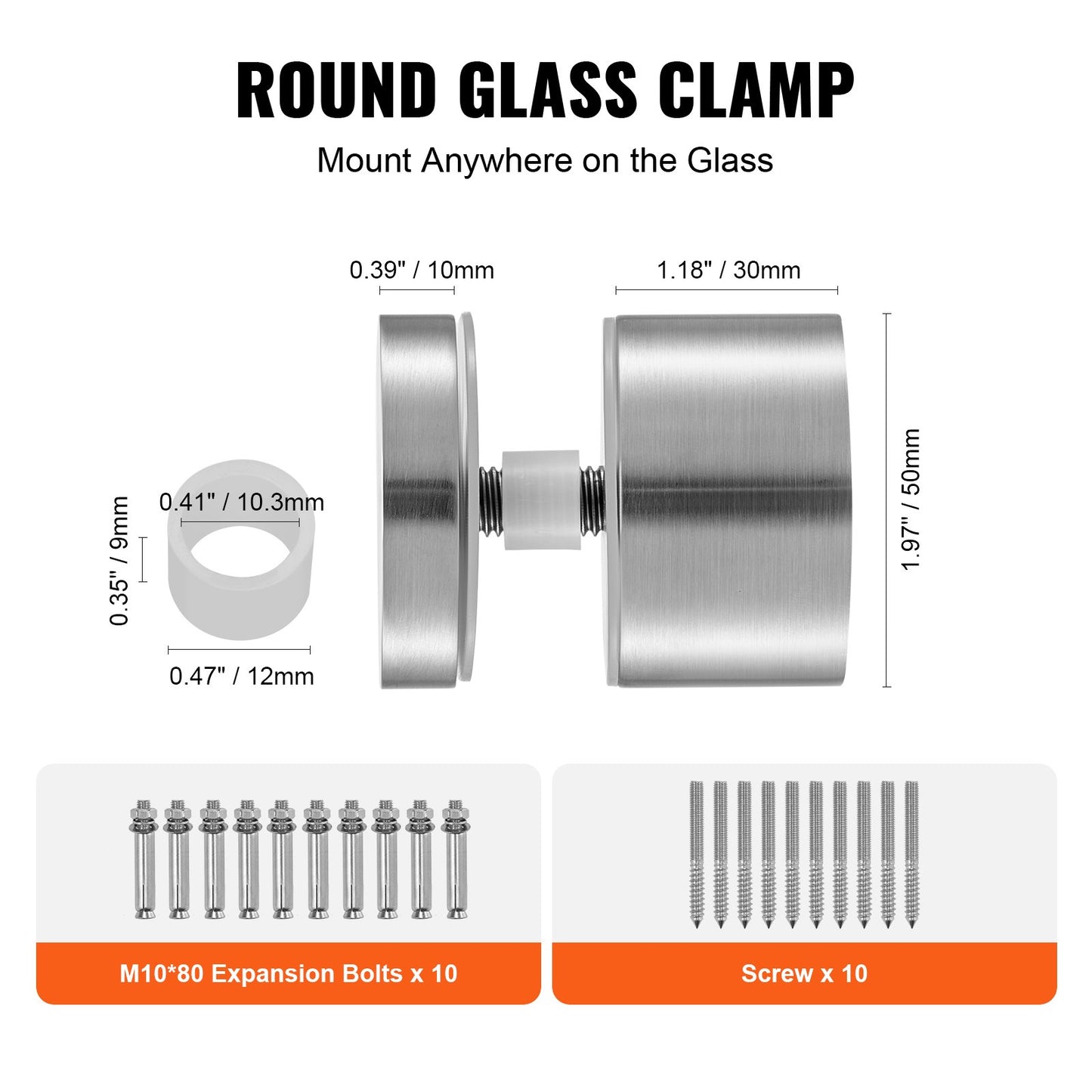 Glass Clamp Set - 10 Pack Stainless Steel Railing Brackets for Tempered Glass Balconies and Pools