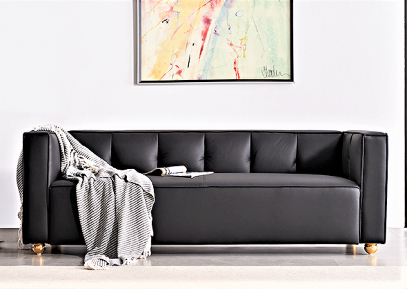 Polyester Sofa With Tufted Low Back Design, Elegant 3 Seater Couch