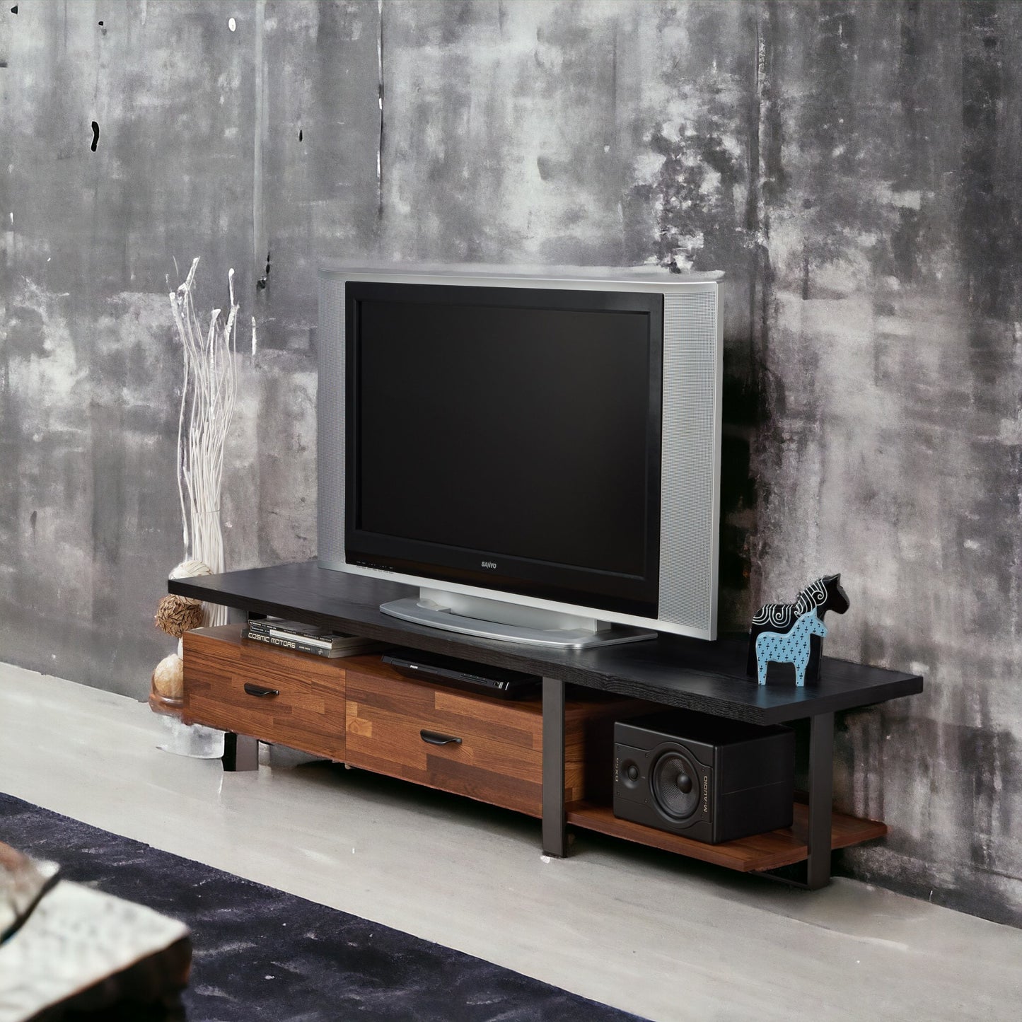 Walnut & Black Finish TV Stand for 55" Flat Screen TVs