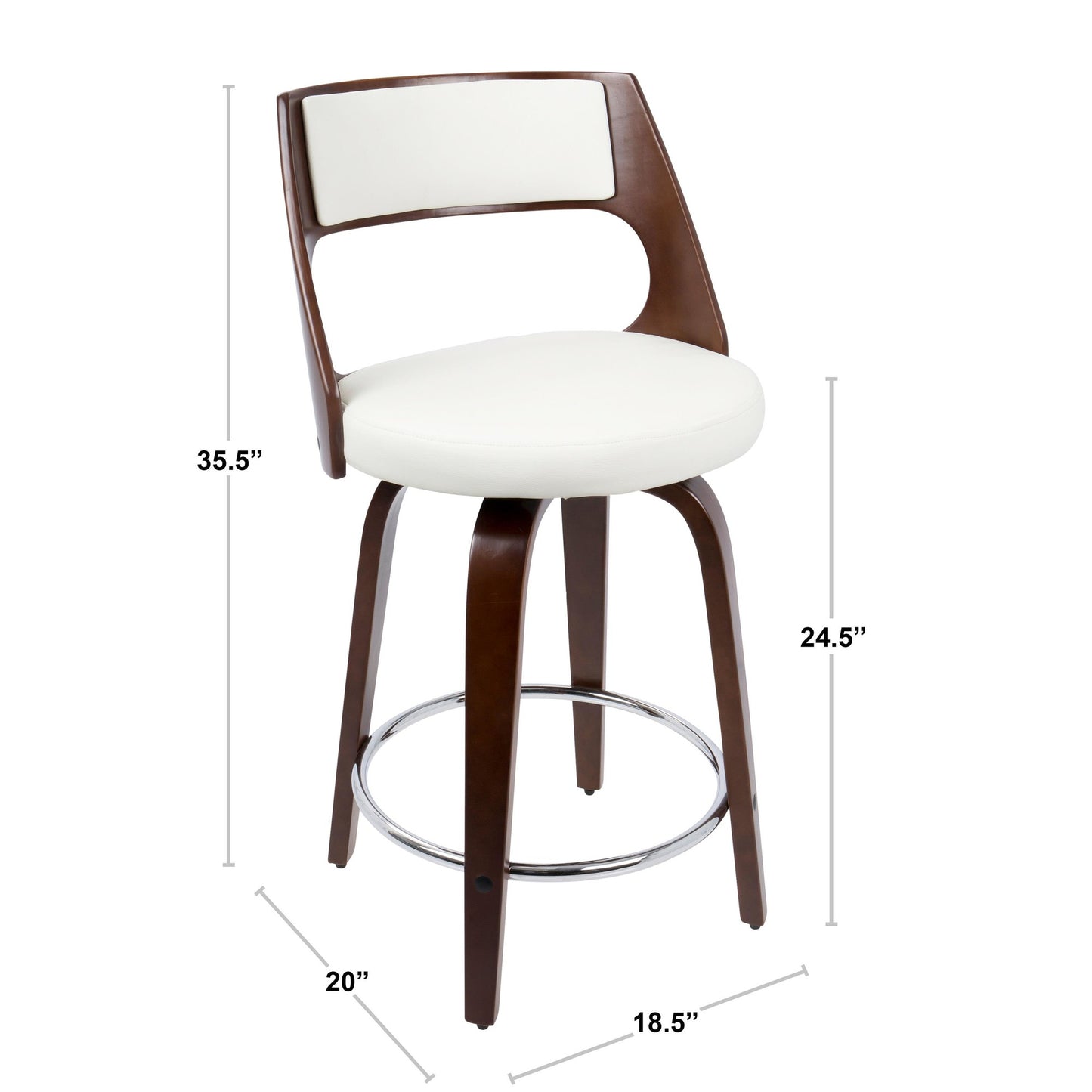Mid-Century Modern Swivel Counter Stool Set of 2 - Cherry & White Faux Leather