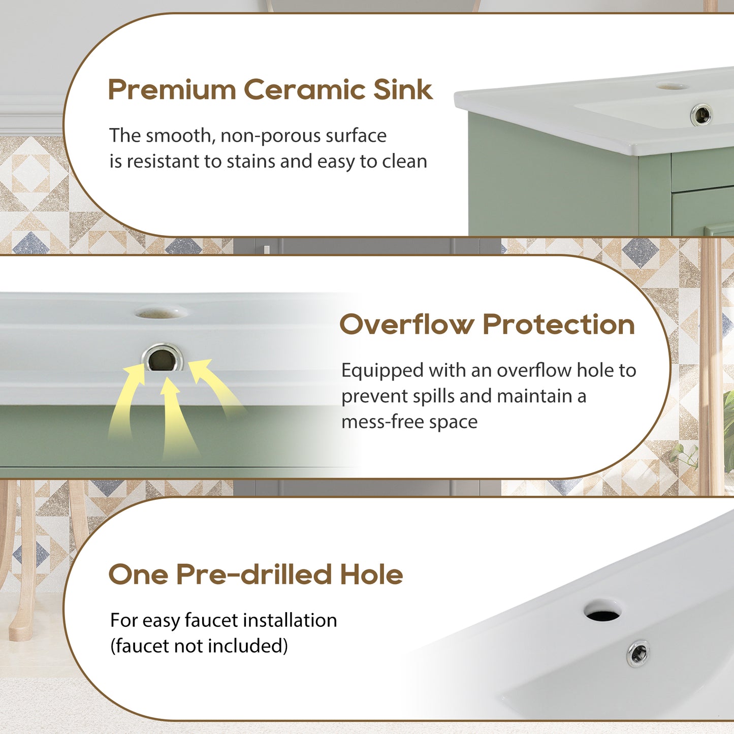 20 Inch Modern Green Bathroom Vanity Cabinet with Ceramic Basin