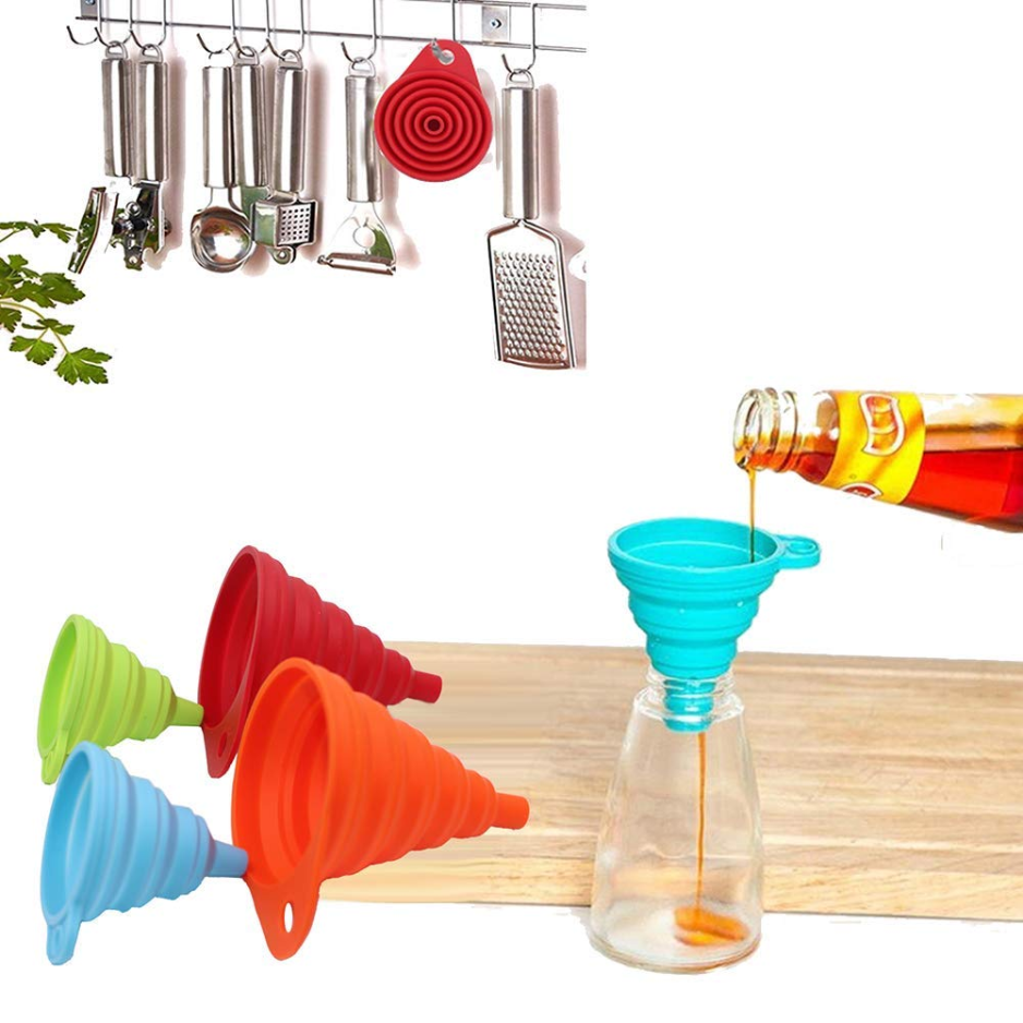 Collapsible Silicone Kitchen Funnel Set - 4-Pack, Small & Large