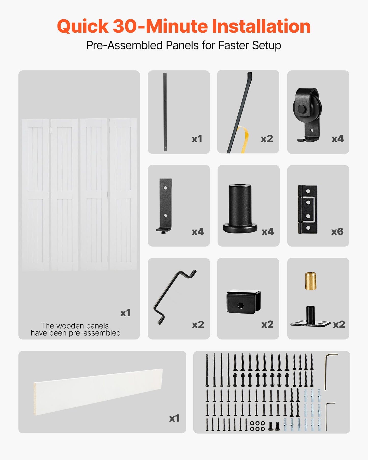 48-Inch MDF Bifold Barn Door with Hardware Kit - White Space-Saving Sliding Closet Door