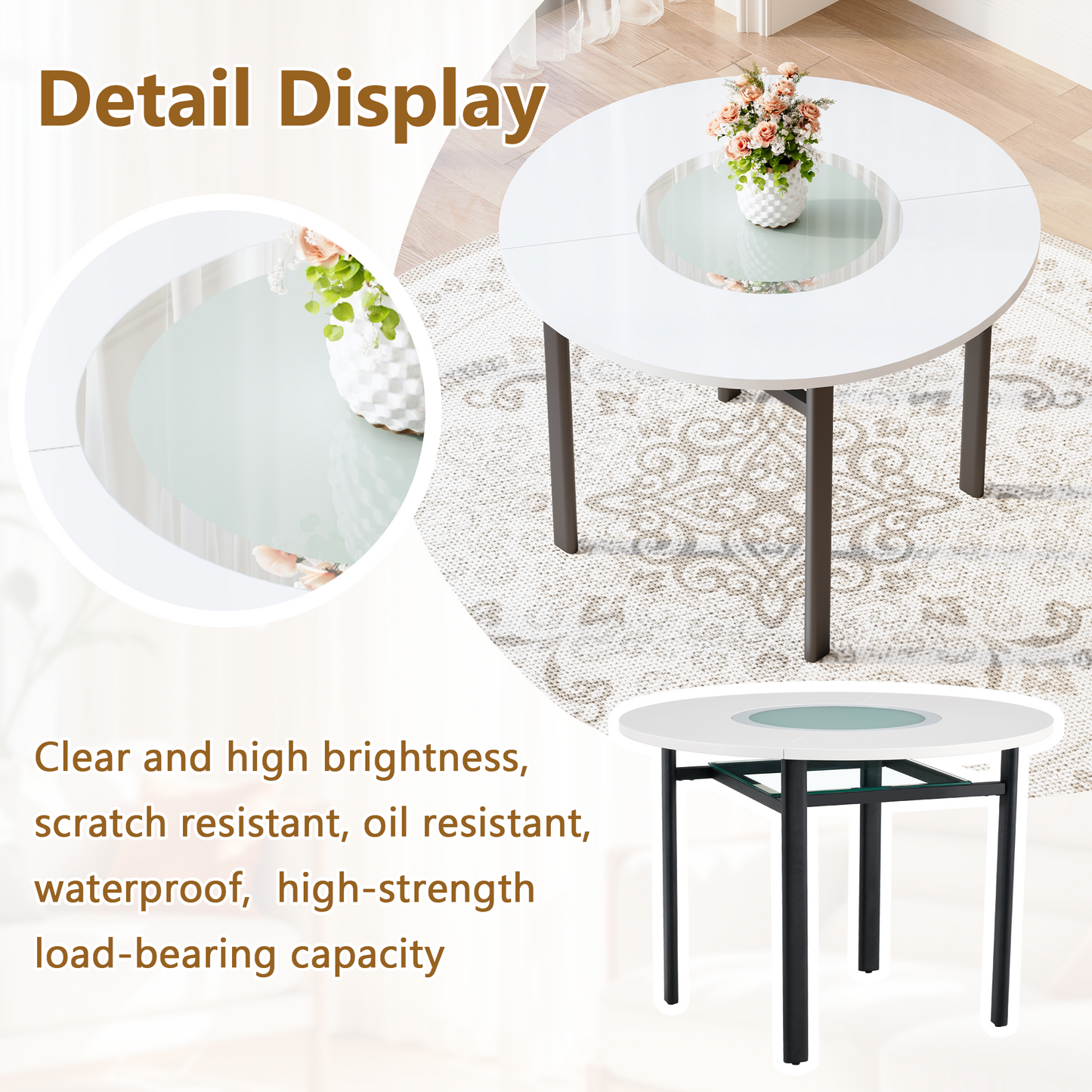 Table And Chair Set.42 Inch Modern Minimalist White Desktop Round