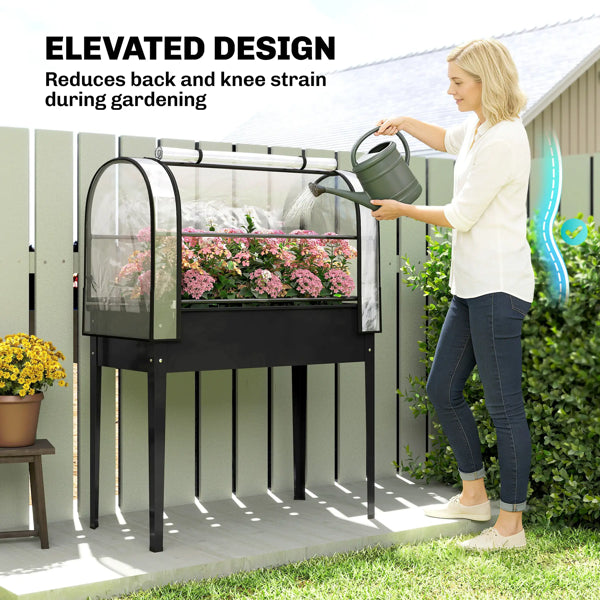 Raised Garden Bed with Mini Greenhouse Cover - Black