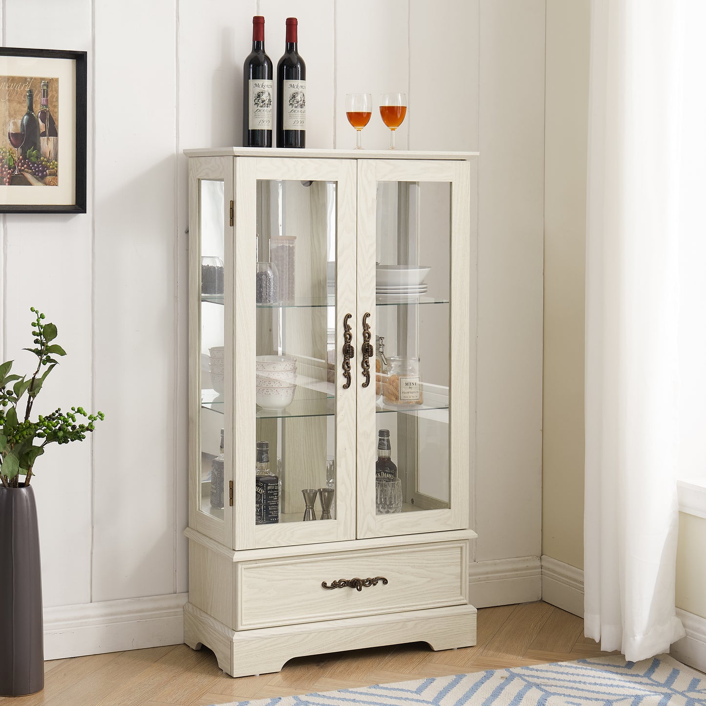 Lighted Glass Curio Cabinet with Adjustable Shelves - White