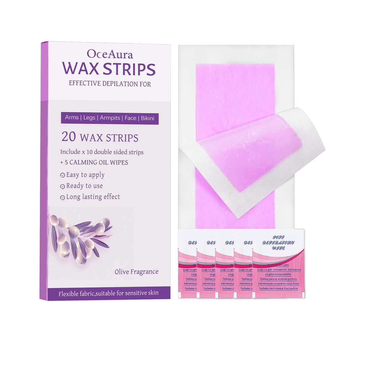 Facial and Body Hair Removal Wax Stick with Wet Wipes - 20 Pack