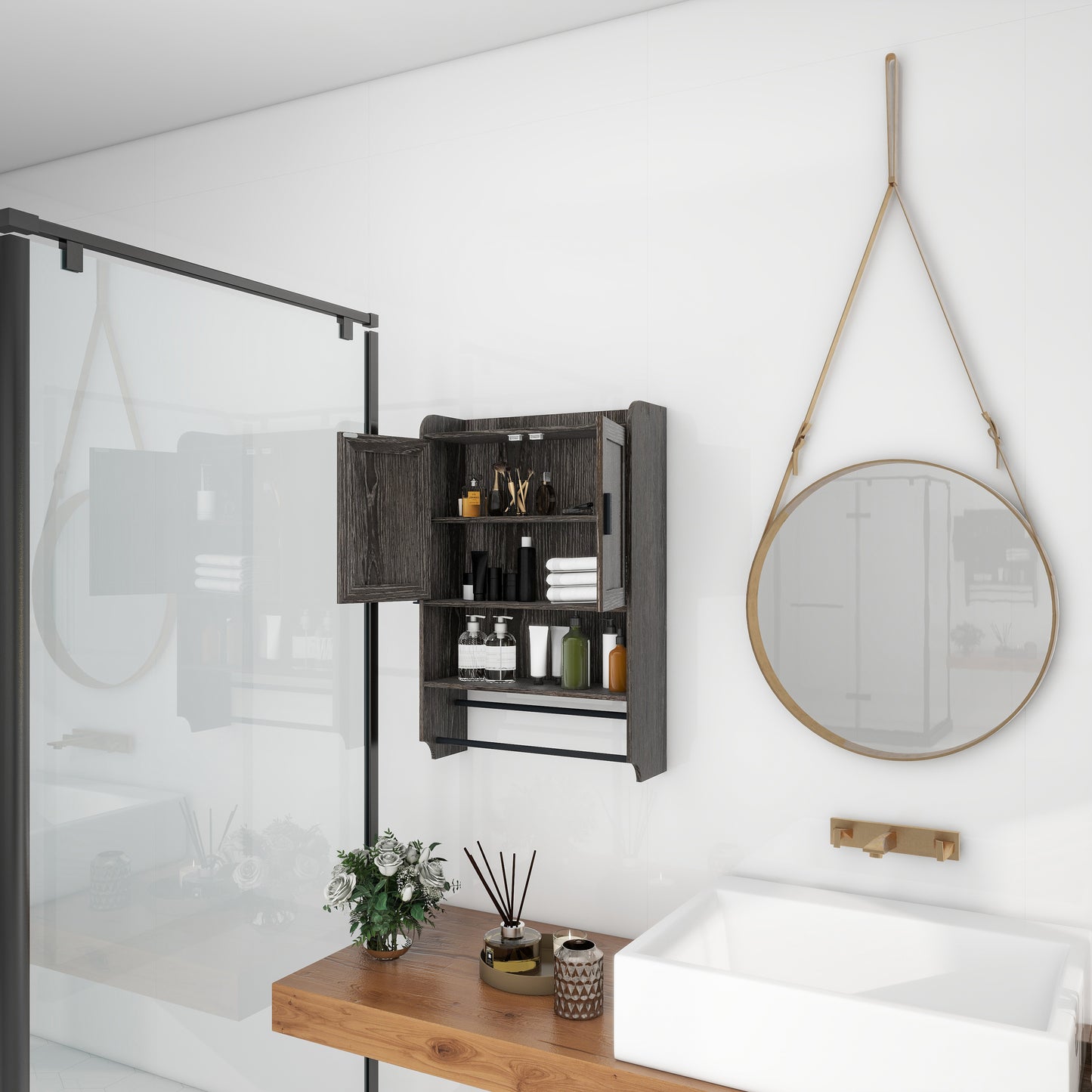 Over-The-Toilet Bathroom Wall Cabinet with Adjustable Shelf - Grey