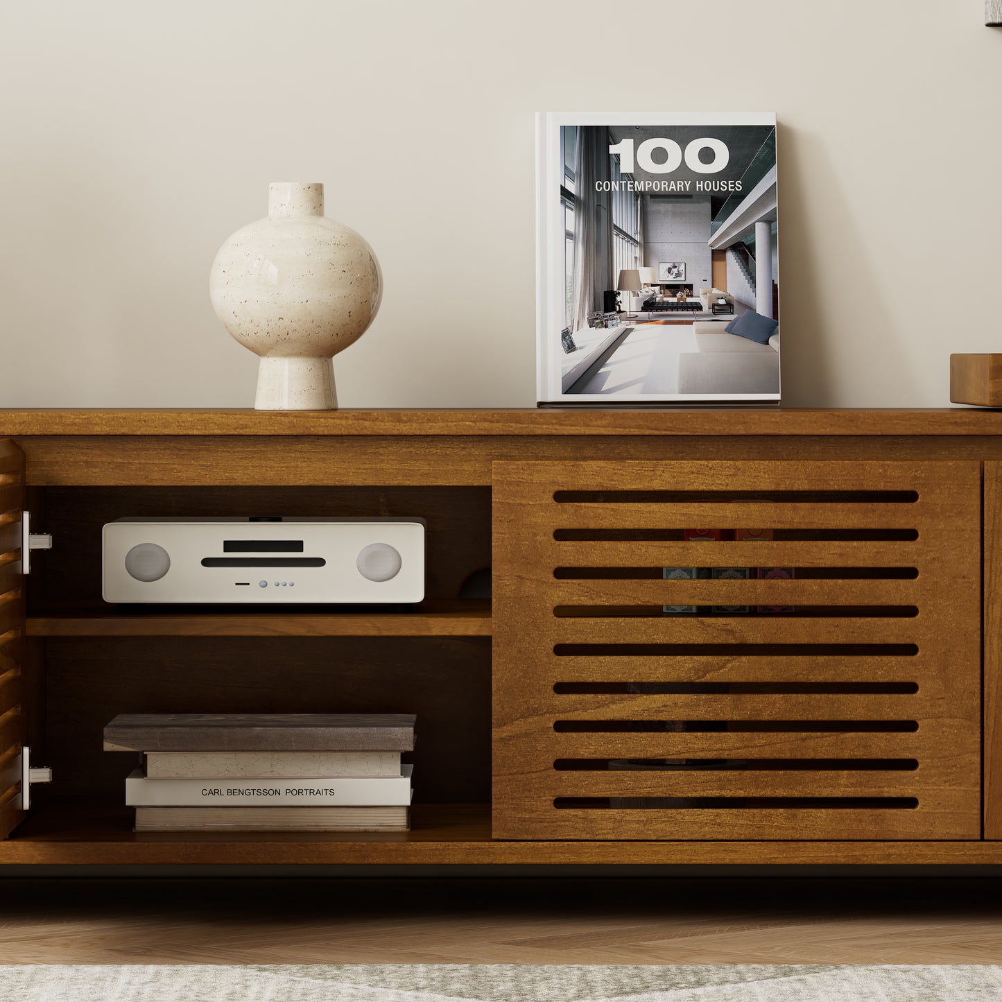 63" Mid-Century Modern Extendable TV Stand - Brown Ebony