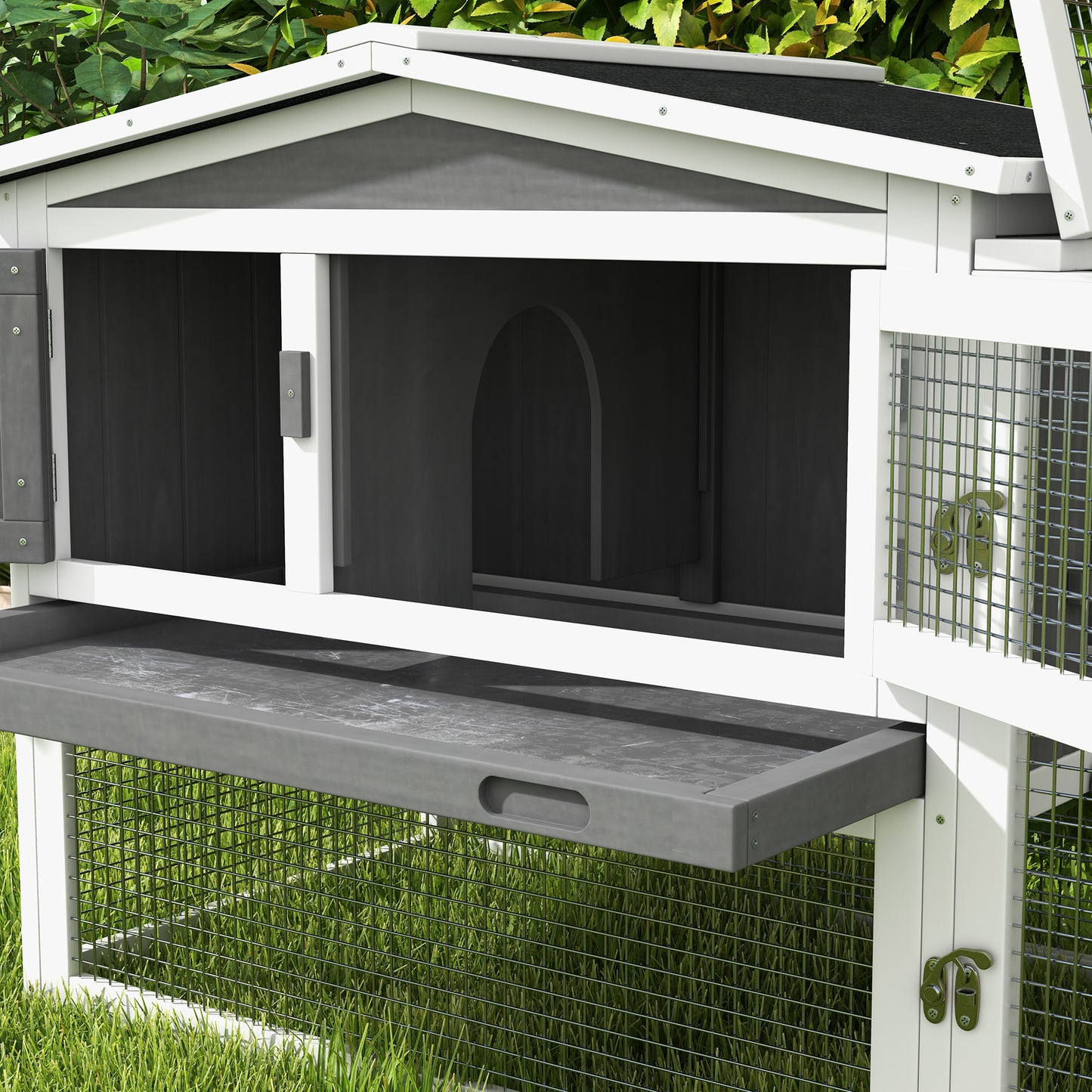 Large Indoor Outdoor Small Animal Cage with Slide-Out Tray - 61.5 x 23 x 27 Inches, Light Gray